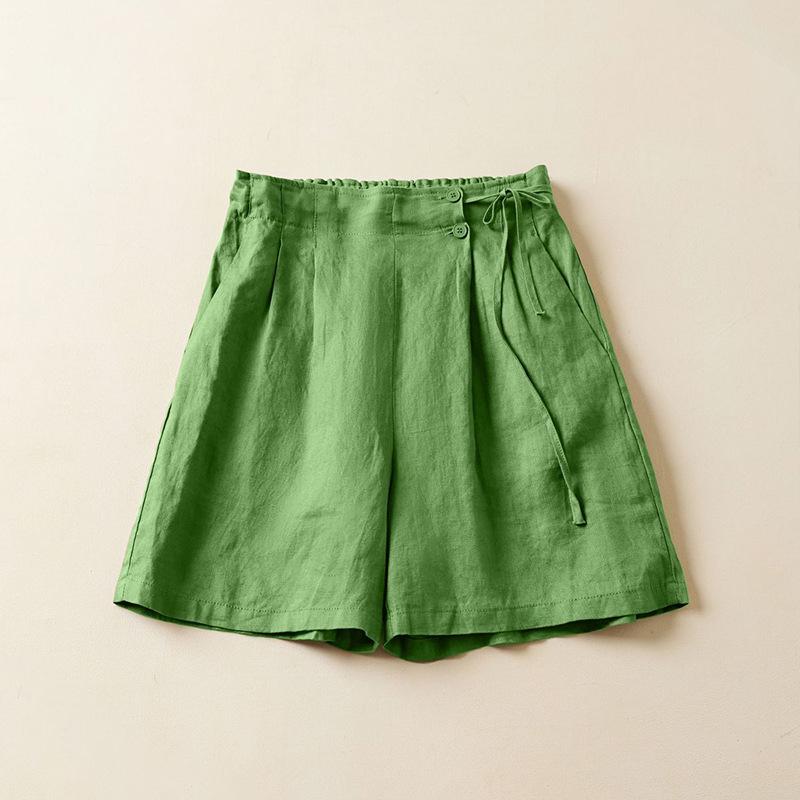 Plus Size Retro Solid Color Cotton Wide Leg Capris - Casual Linen Shorts for Women