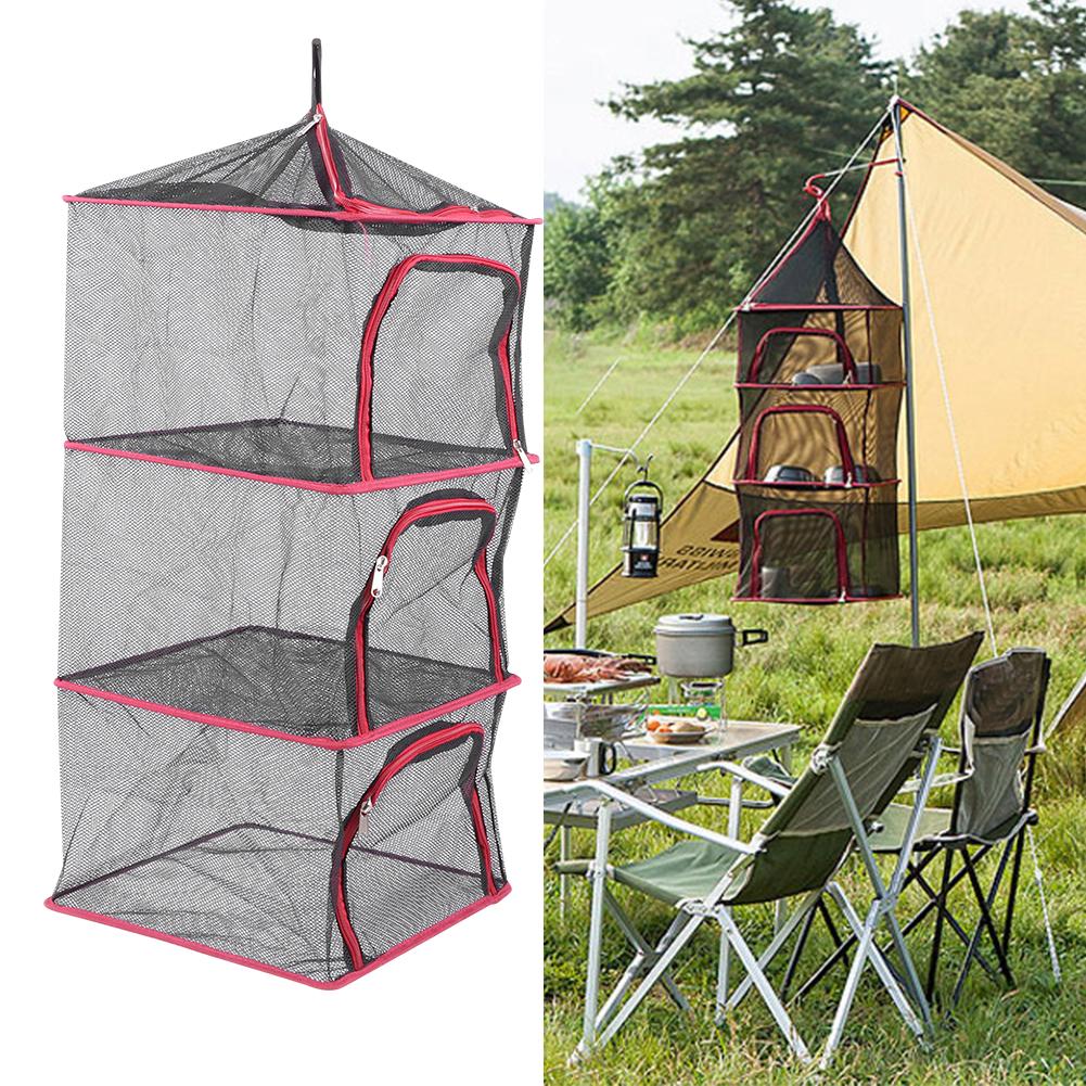 Outdoor Hanging Drying Rack Folding 4 Layers Storage Basket for Camping Picnic Bag Dry Net