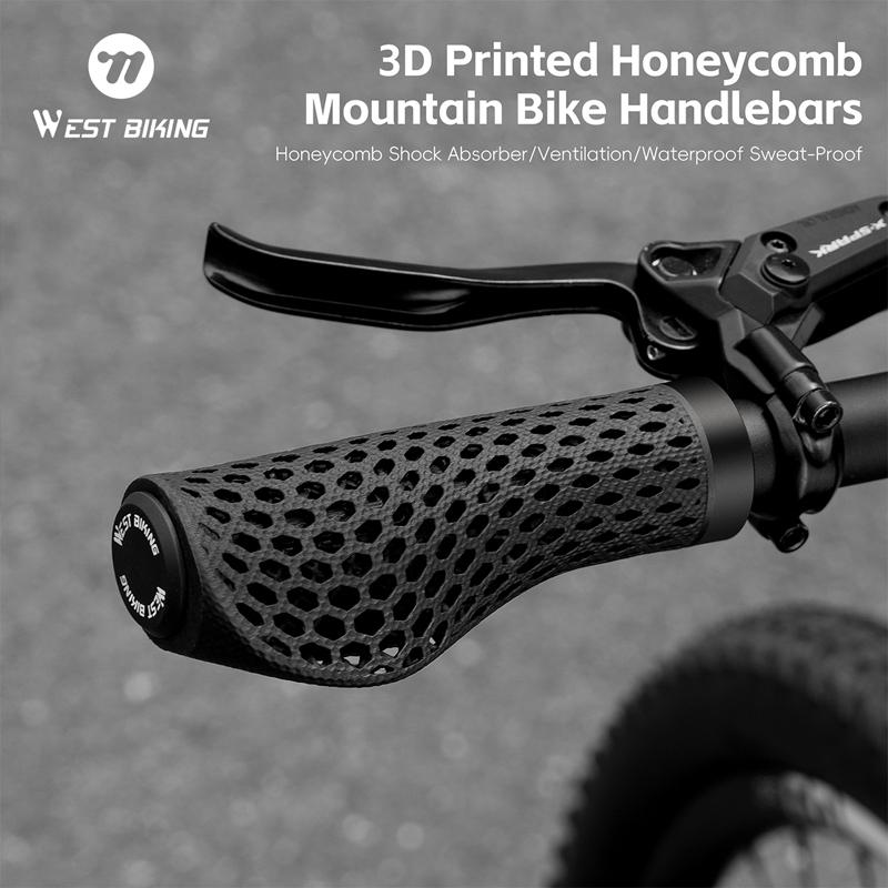 WEST BIKING 3D Printed Bike Grips Ergonomic MTB Handle Grip Breathable Shock Absorption Bike Handlebar Grips Bicycle Accessories