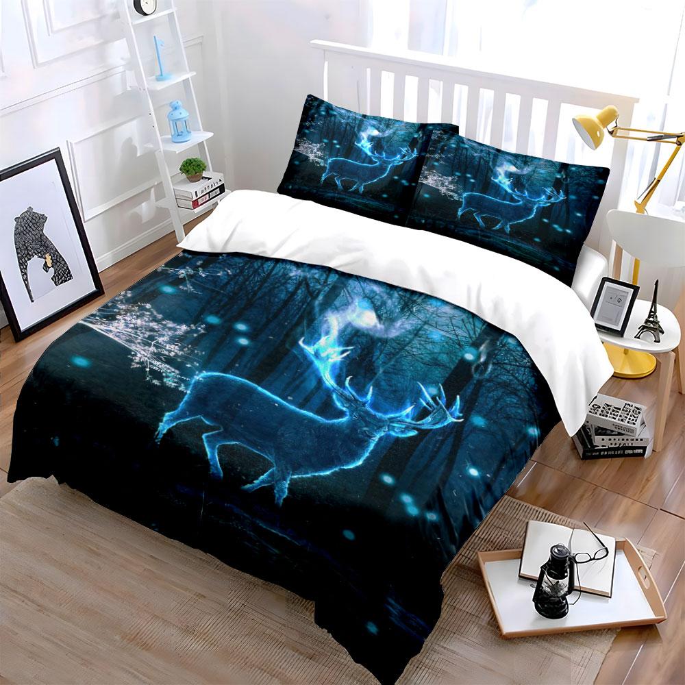 Glowing deer and forest. Bedding sets Duvet cover sets Duvet covers Pillowcases(1 * Duvet Cover 2 * Pillowcases without duvet insert)
