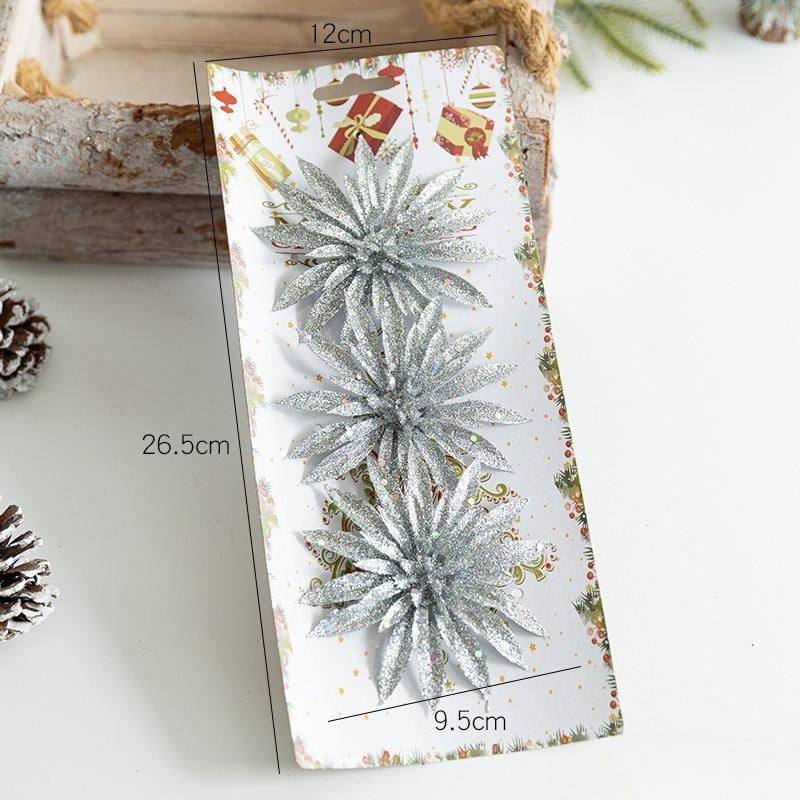 

3PCS/Set Glitter Artificial Christmas Flowers Xmas Tree Ornaments Merry Christmas Decorations for 2026 New Year Gift Navidad срібний