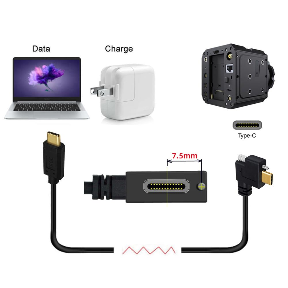 Xiwai USB Extension Male To Panel Mount with Single Thumb Screw 90 Degree 10Gbps Data Cord for Monitors and Hard 3.1 Cable, Type-C USB-C Lock,