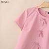 ZANZEA Women Casual Round Neck Solid Color Loose Short Sleeve Blouse