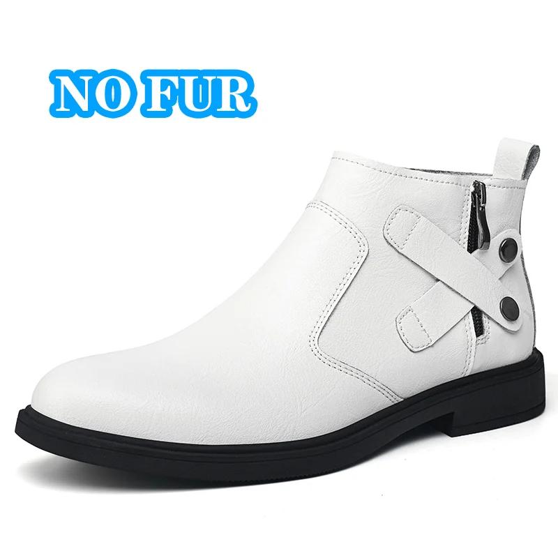 Mote Høy Kvalitet Chelsea Herrestøvler Ekte Lær Komfortable Business Støvler For Menn Sideglidelås Herre Vintersnø Fottøy Herre