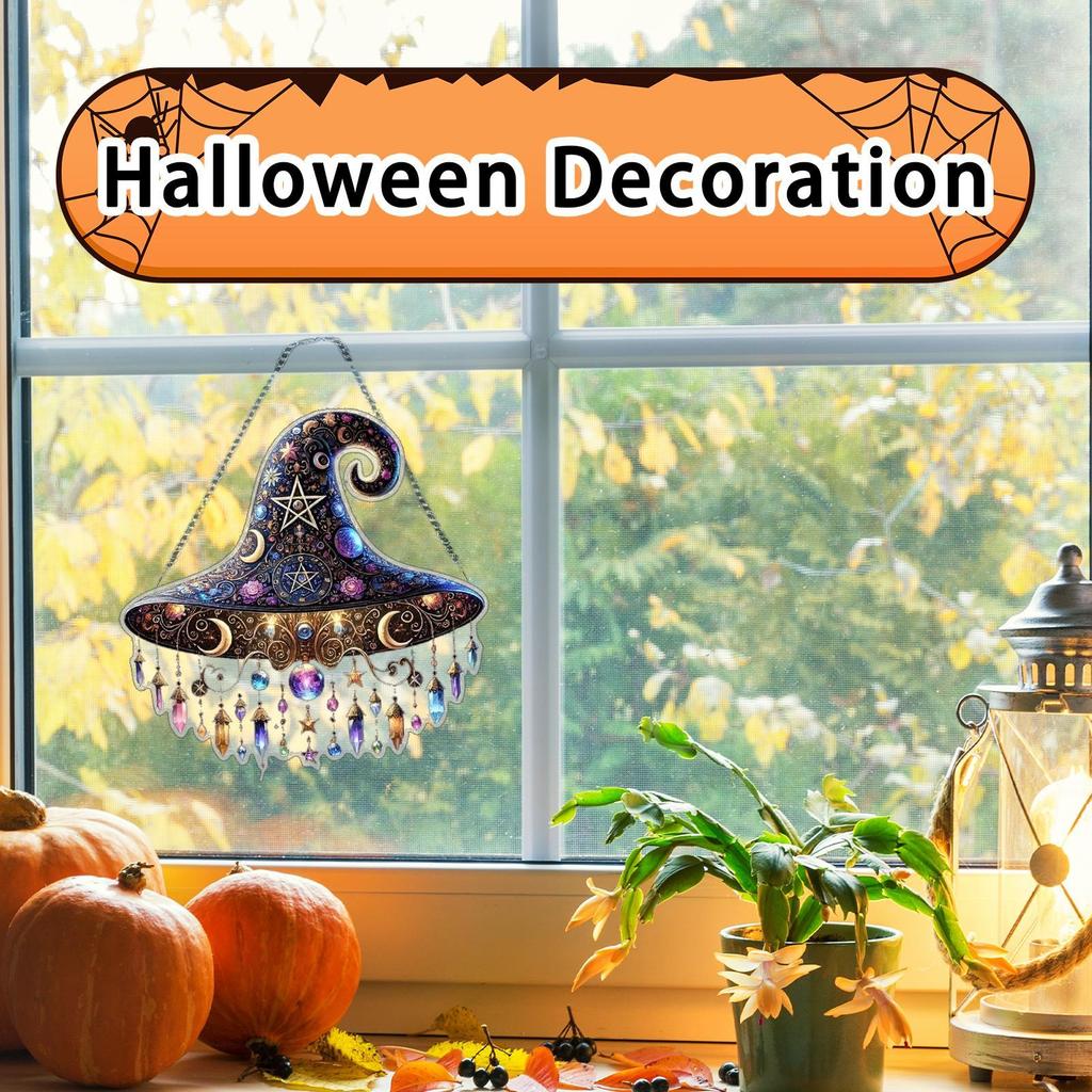 Halloween Witch Hat Decor Halloween Window Decor Witch Hat 2D Holiday Seasonal Decoration For Wall Door Frames Home Themed
