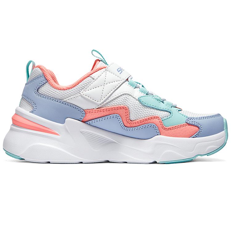 Skechers Kids Comfortable Versatile Fashion Color Block Design Velcro Dad Shoes Kids Sneakers White Blue 319007L-WMLT