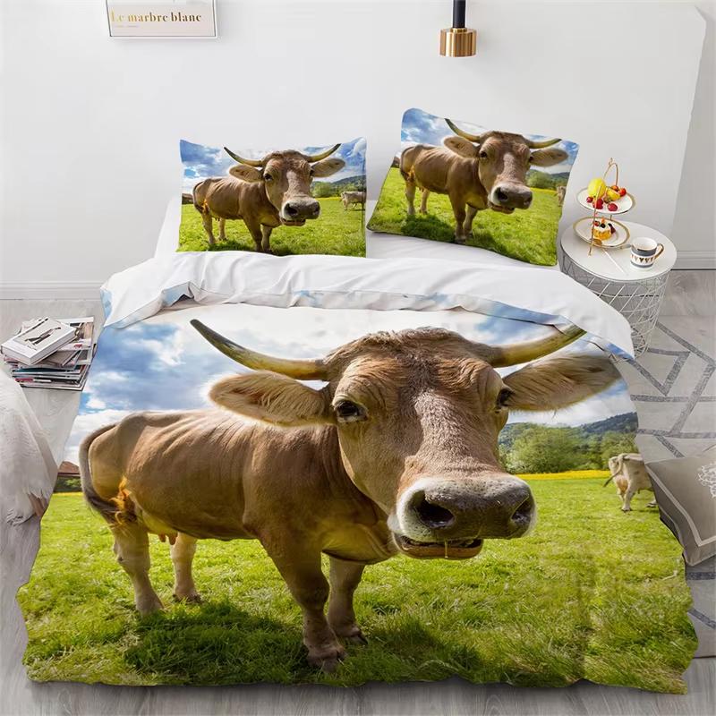 Highland Cow Duvet Cover Full Bull Cattle Bedding Set Bedroom Decor Western Funny Animal Wildlife Farmhouse Cow Comforter Cover