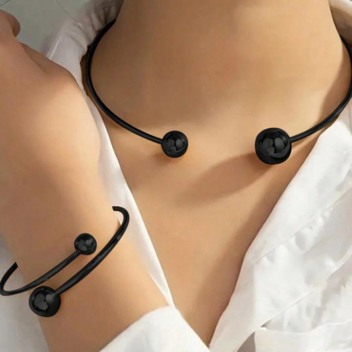 

1 ошейник + 1 браслет, набор украшений в этническом стиле, подходит для мужчин и женщин, регулируемые аксессуары, золотистый/серебристый/черный, звоните по телефону чёрный