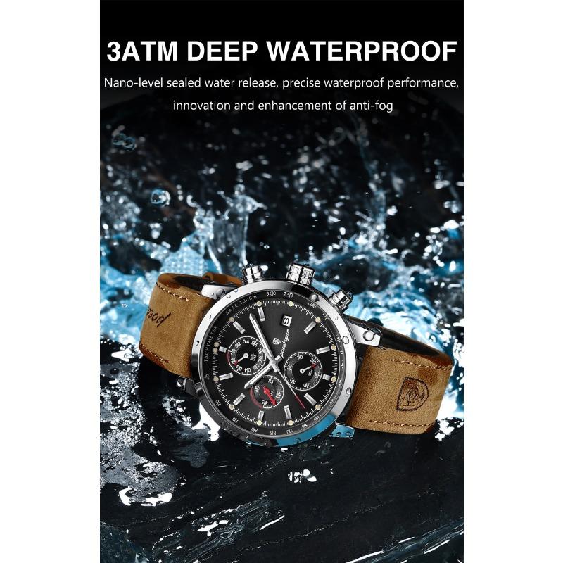POEDAGAR Functional Luxury Man Wristwatch Date Waterproof Luminous Chronograph Men Watch Male Leather Quartz Watches
