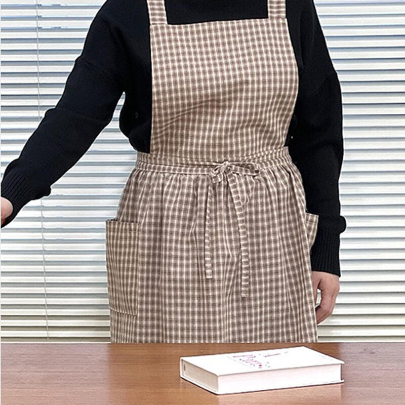 1 cotton check pattern apron