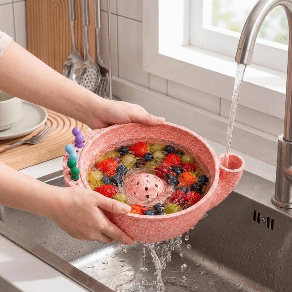 Self Spinning Ceramic Berry Washing Bowl 360° Cleaning Swirl Fruit Cleaning Basin  Household