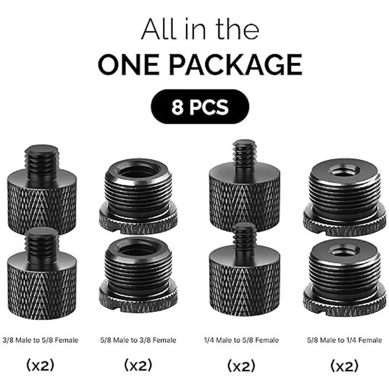 8Pcs Mic Stand Adapter Microphone Adapter for Camera Screw 1/4inch Male/Female to 5/8inch Female/Male Threaded