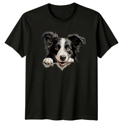 Camiseta de Animal de Estimação Fofa Border Collie Estilo Peek-A-Boo