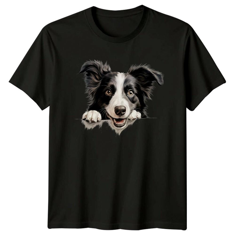 Cute Border Collie Dog Peek-A-Boo Style Pet T-Shirt
