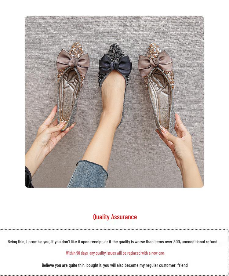 Spring 2025 Women's Rhinestone Bow Pointed Toe Loafers, Sizes 41-43