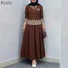 ZANZEA Women Long Sleeve Patchwork Blouse and Long Skirts Casual Two Piece Suit Sets