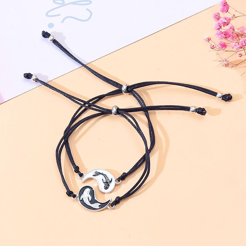 Yin And Yang Bracelet Women Men Nationality Enamel Tai Chi Gossip Fish Woven Friendship Couple Bracelet