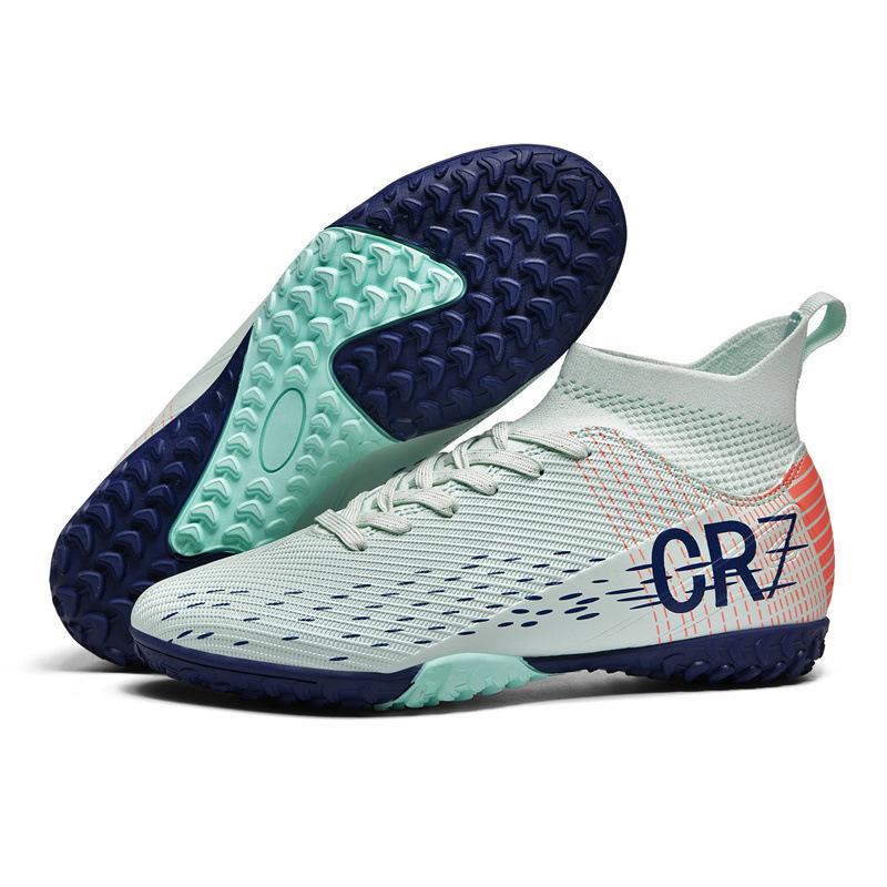 CR7 High-top Football Shoes Tf Broken Nails Artificial Flat AG Nails Leather Feet Boys and Girls Students Training Shoes