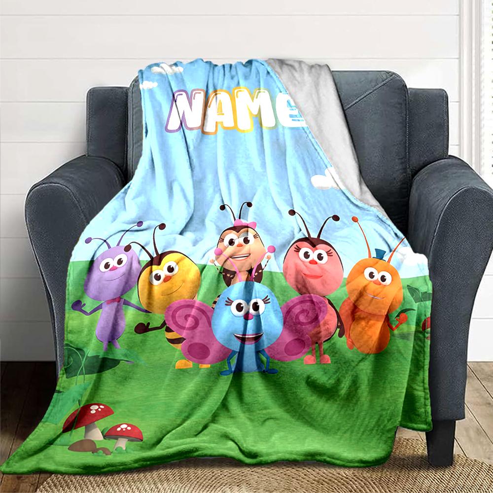 Custom Name Bugs Garden Party Blanket For Couch Bed Plush Cozy Fuzzy Blanket Super Soft Warm Blankets For Fall And Winter 09167