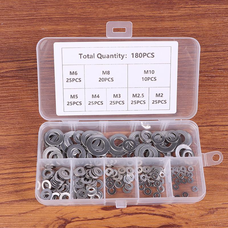 180Pcs Stainless Steel Sealing Solid Gasket Washer M2 M2.5 M3 M4 M5 M6 M8 M10 Sump Plug Oil For General Repair Seal Ring Set