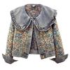 Spring Autumn Jacquard Embroidery Denim Jacket Women Loose Short Cowboy Outerwear Casual Peter Pan Collar Jeans Jacket Female