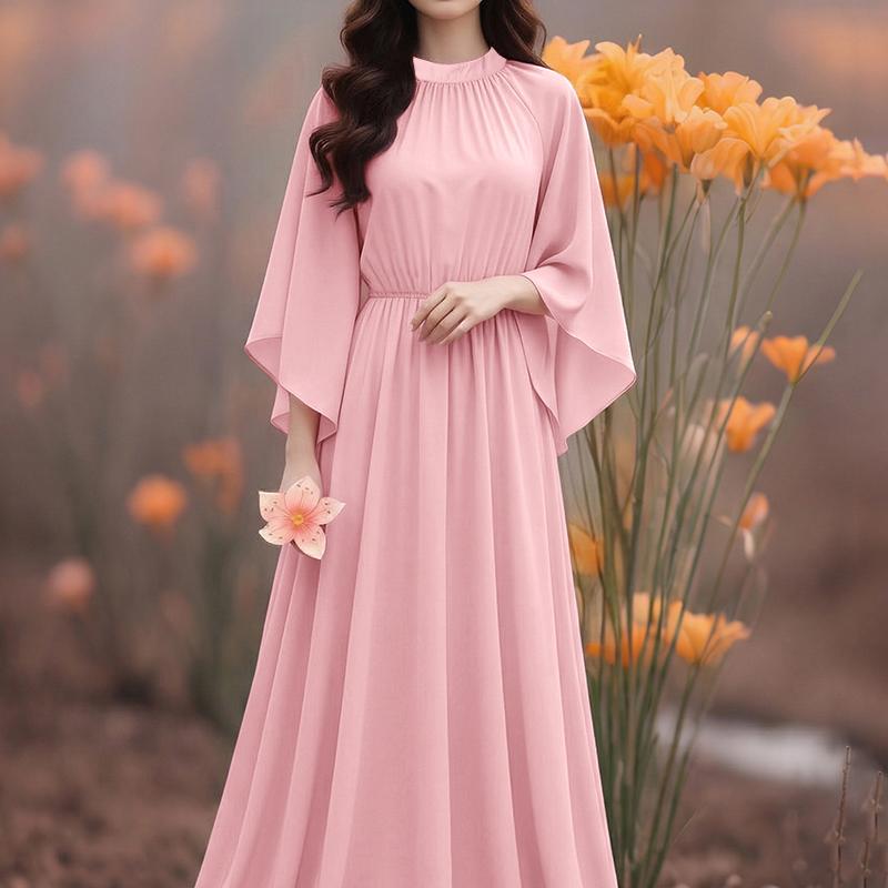 ZANZEA Women Elegant Casual Round Neck 3/4 Sleeve Loose Long Dress