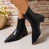 Pointed Short Boots Women's Rear Zipper Temperament Bare Boots Thick Heel Autumn and Winter New French Leather Boots High Heel Thin Boots