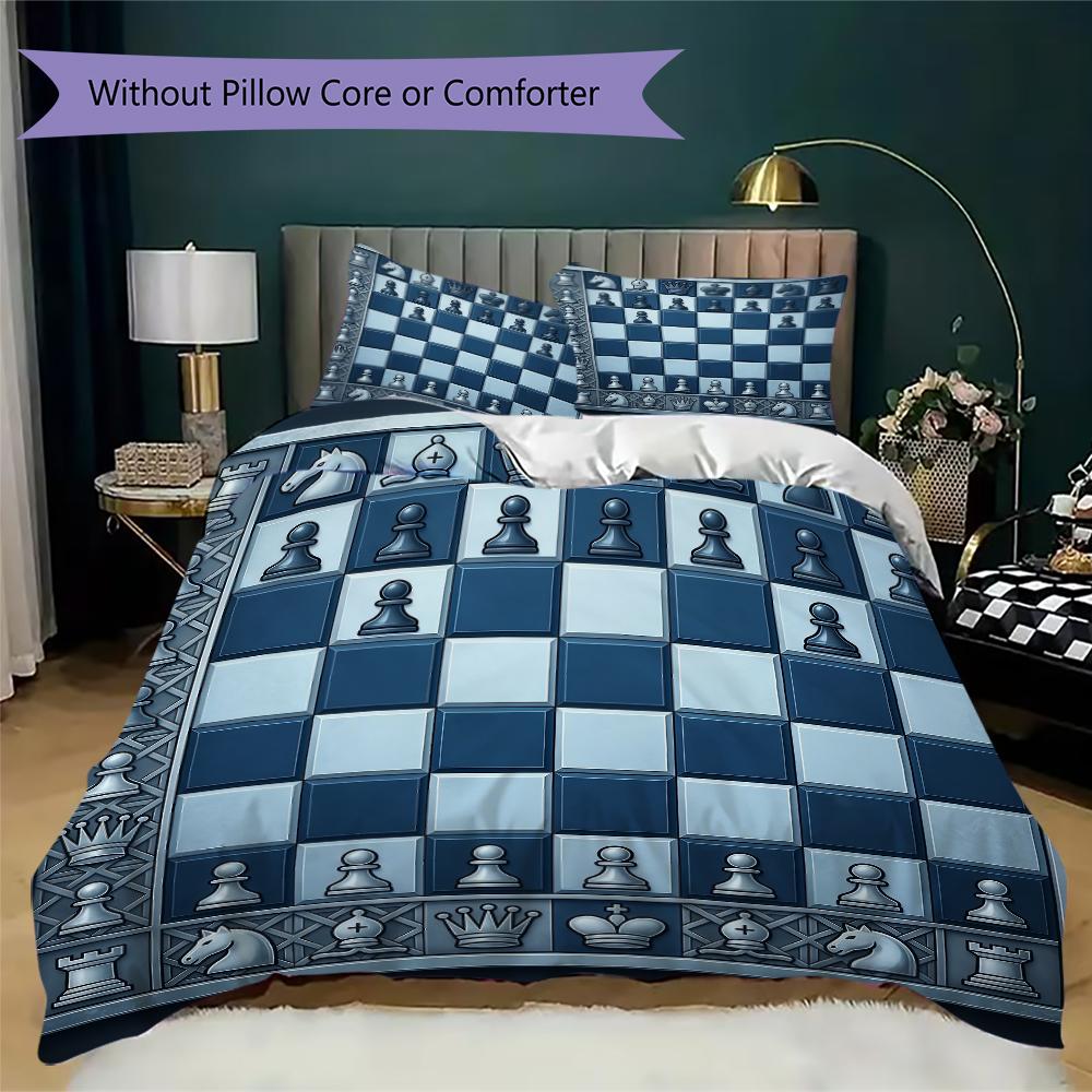 Chess Pattern Bedding Uilt Set Uilt Cover Pillowcase Home Decoration Birthday Gift (1 * Duvet Cover + 2 * Pillowcase Without Core)