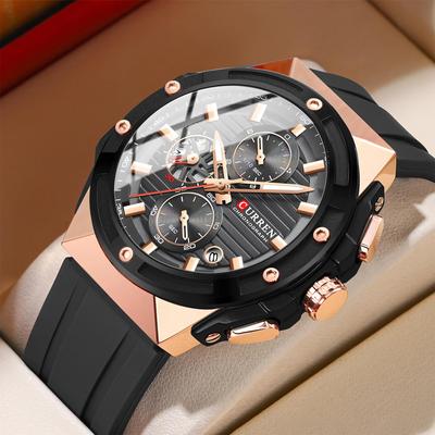 Relógio Masculino Impermeável Luminoso com Calendário Cronógrafo Seis Ponteiros Pulseira de Silicone Quartzo Esportivo de Negócios
