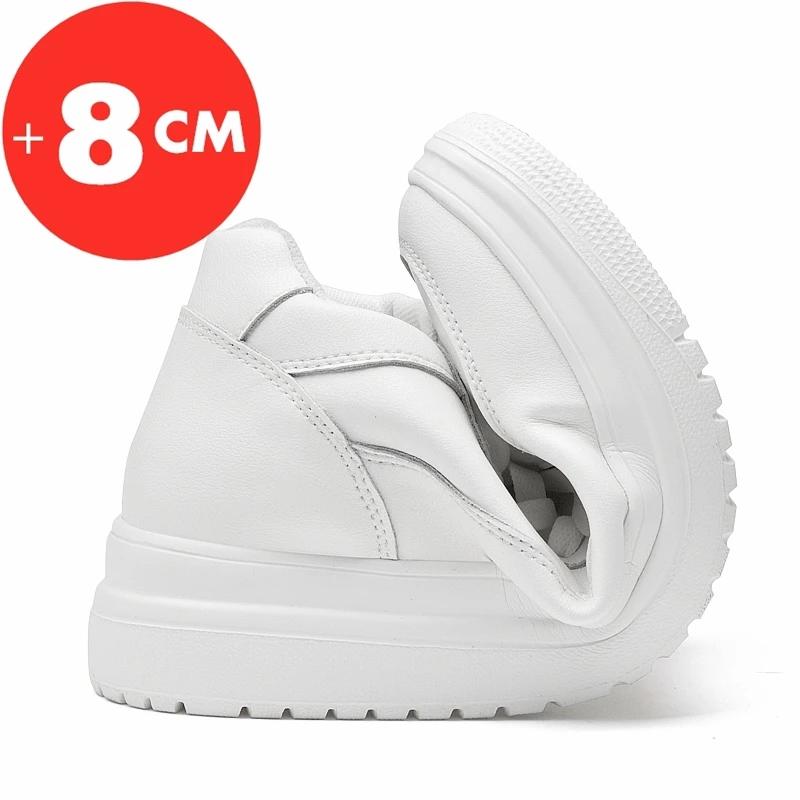 Men's Lift Sneakers Elevator Shoes Height Increase Insole 8cm White Black Taller Shoes Leisure Fashion Sports Plus Size 36-44