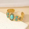 Inlaid Turquoise Bangle Bohemian Style Open Cuff Bangle Imitation Turquoise Bracelet  Gift