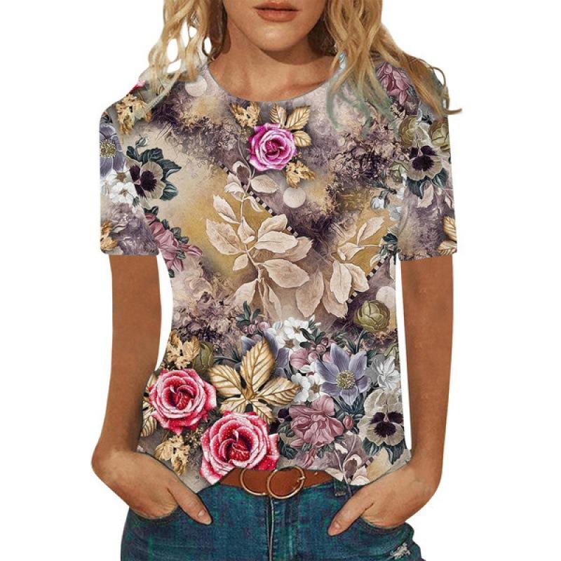 Women's Summer 3D Printed Short Sleeve V-neck Top T-shirt for Women