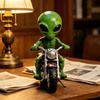Alien Gnome Resin Statue, Sitting on Motorcycle Decorative Gnome Ornament, Waterproof Hand-Painted Garden Sculpture, for Indoor Outdoor Use