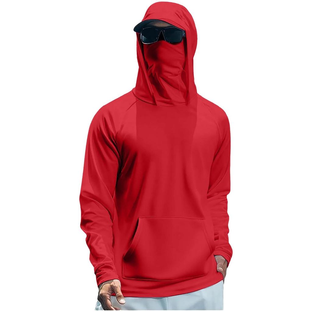 Lightweight Long Sleeve Hooded Shirt with Integrated Face Cover Sun Loose Fit Guard Pullover Top for Outdoor Activities