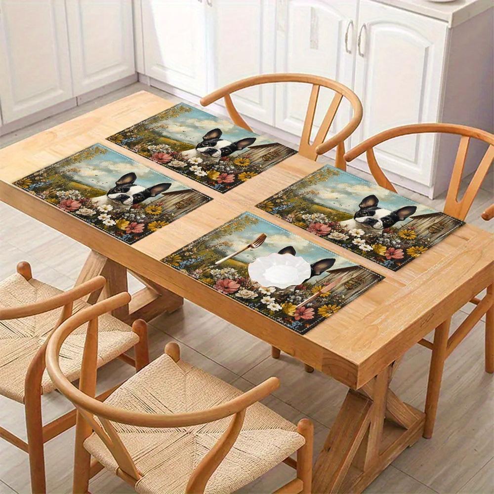 1pcs Boston Terrier Linen Placemats,  Decorative Dog Design for Dining, Kitchen, Indoor Festivals, and Home Decor