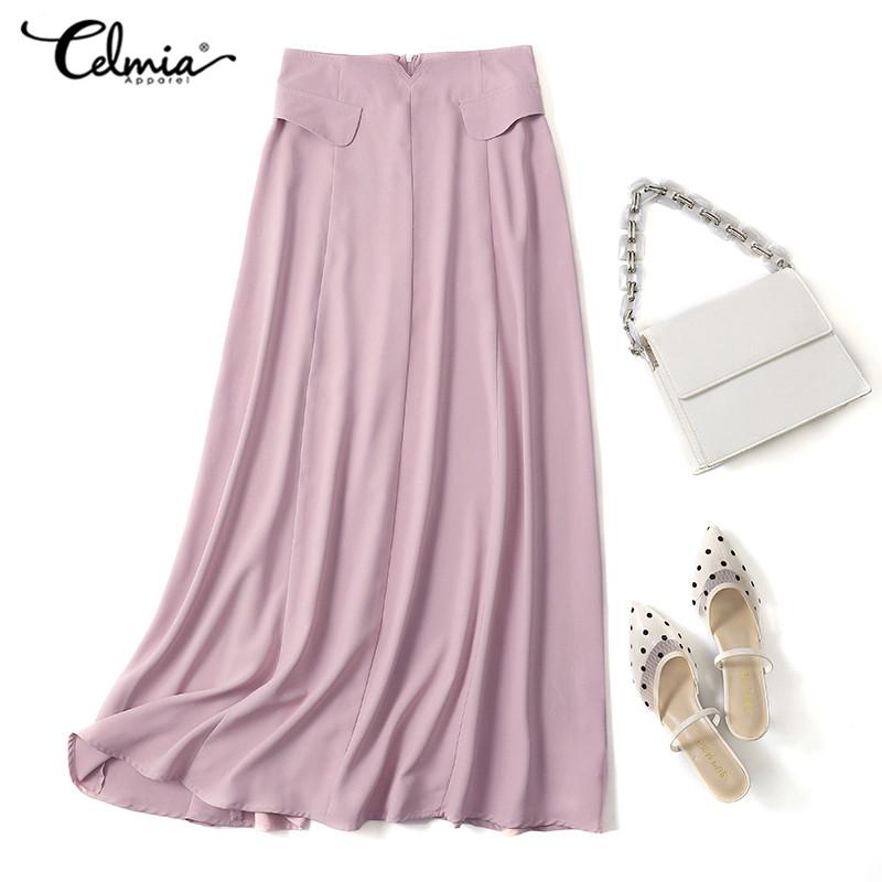 

Celmia Весенняя Женская качающаяся зонт Высокая талия Сплошной цвет Длинные юбки