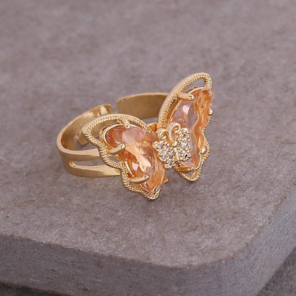 New European American Multicolor Three Dimensional Butterfly Ring Ladies Stylish Jewelry Personality Trend Hand Accessories