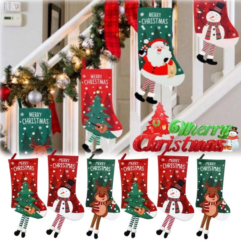 Hanging Christmas Santa Claus Snowman Decorative Gift Socks Christmas Tree Ornaments Scene Setup Cute Christmas Candy Gift Bag