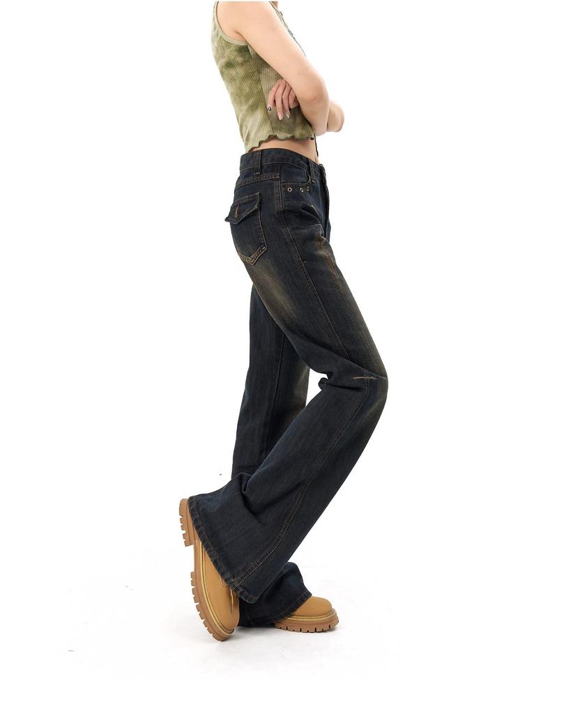 Women's Vintage Distressed Low Waist Slim Fit Micro Flare Jeans - 2025 Autumn Collection