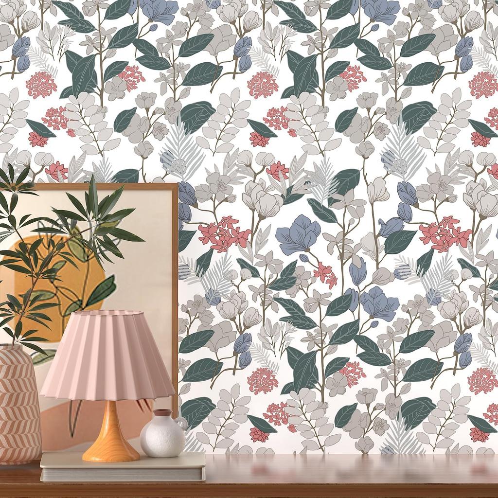 Floral Peel and Stick Wallpaper Leaf Removable Wallpaper Flower Self-Adhesive Vintage Contact Paper for Bedroom Wall Decor
