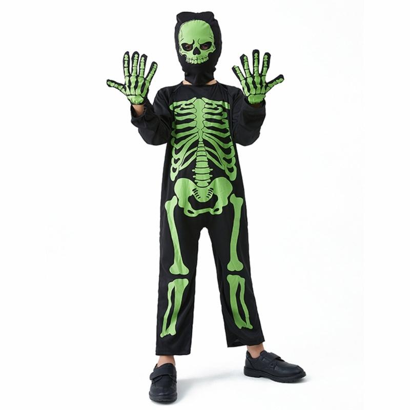 Kids Fancy Dress Up Cosplay Party Bodysuit Role Play Jumpsuit Kids Halloween Costumes Scary Skeleton Costumes for Kids