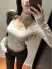 Women's Slimming White Lace Patchwork Halter Long Sleeve T-shirt - Autumn Flattering Spicy Girl Base Layer