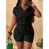 IHUASU Women's Fashion Casual Short Sleeve POLO Neck  Pants Suits