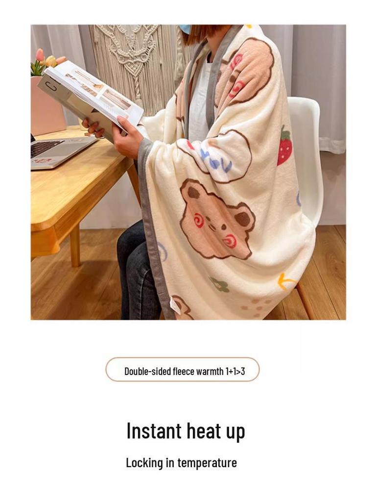 Cute Coral Fleece Office Nap Shawl and Flannel Blanket