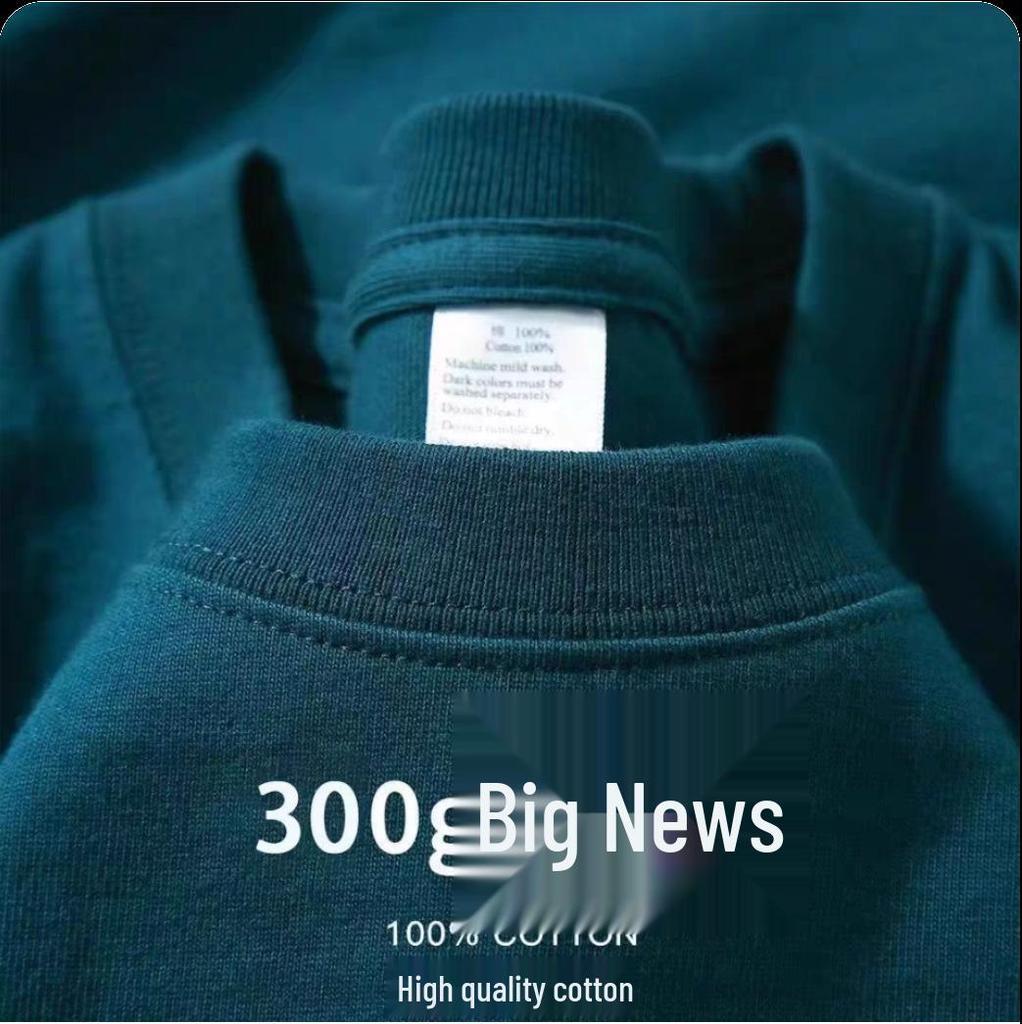 Unisex 500g Heavyweight Pure Cotton Gray-Green Short-Sleeve T-Shirt