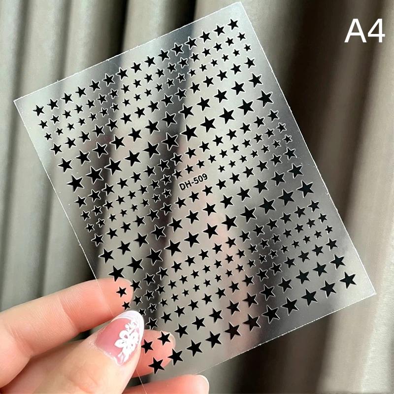 Five-Pointed Star Nail Stickers Foil Hollow Star Decals Flexible Hand-Painted Pentagram Self-Adhesive Nail Art Stickers