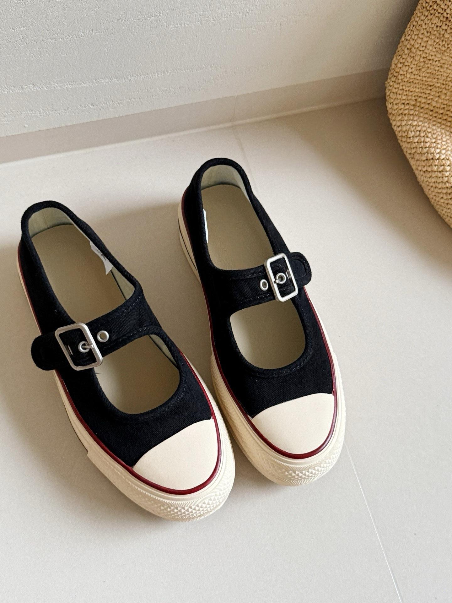 

Thick-soled one-pedal shallow-mouth canvas shoes for women s 2025 new fashion versatile one-word buckle Mary Jane casual shoes 40 чёрный