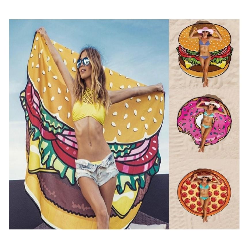 Hamburgers Donuts Pizza Design Beach Towel For Kids And Adults With Polyester Fabric For Pool And Beach Use