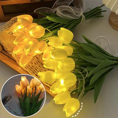 15 PCS Tulip Simulation Flower LED Night Lamp Bedside Atmosphere Night Light Home Flower Bouquet Decorative Photography Wedding Props