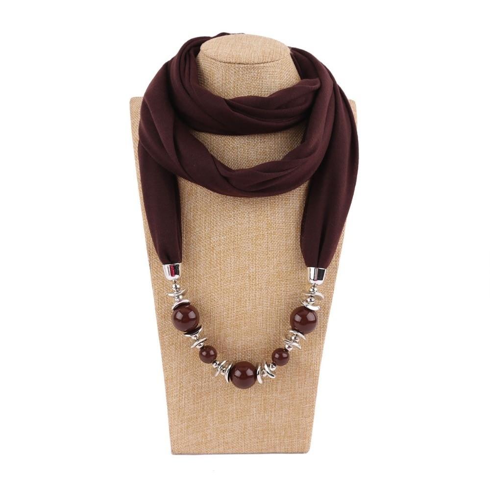 Vintage Style Beaded Pendant Scarf Solid Color Beaded Shawl Wrap Ethnic Necklace Scarf Party